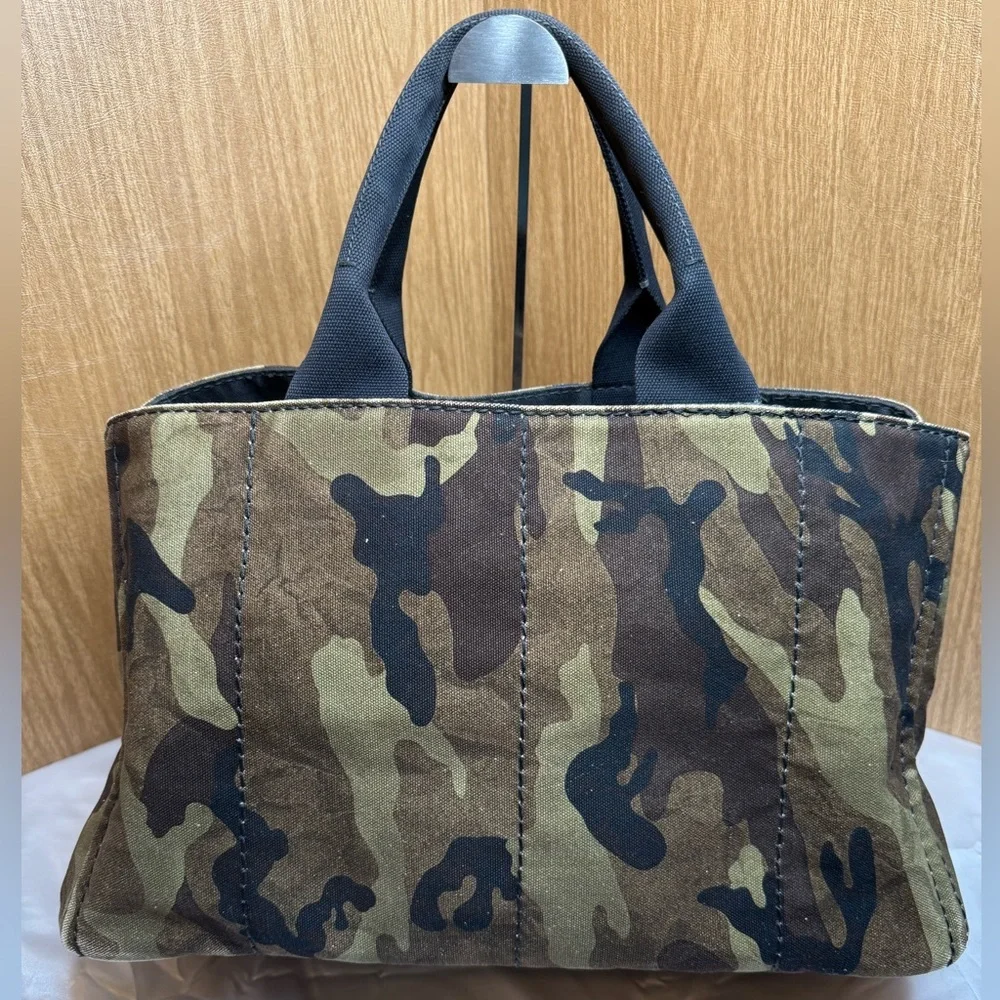 Prada Camo Canvas Tote Bag Structured Everyday Carry All - Picture 2 of 11